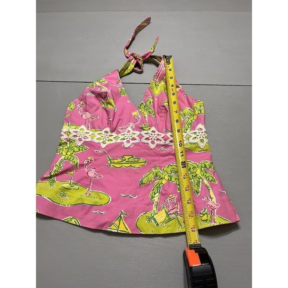 Lilly Pulitzer Halter Top Size 2 Pink Flamingo Island Vacation Cruise Boating - Picture 4 of 10